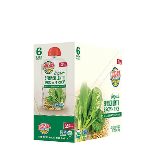 Earth's Best Spinach Lentil Brown Rice Puree 6 Pack