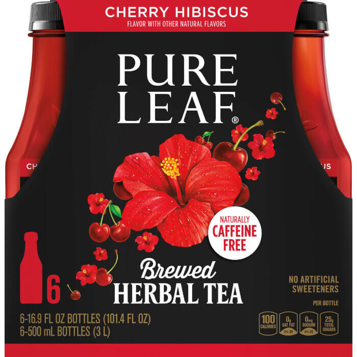 Pure Leaf Brewed Herbal Tea, Cherry Hibiscus Flavor, 16.9 Fl Oz, 6 Count