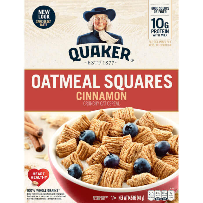 Quaker, Oatmeal Squares, Cinnamon, Crunchy Oat Cereal, 14.5 Oz