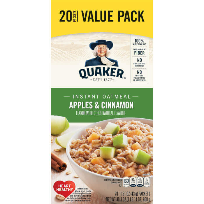 Quaker, Instant Oatmeal, Apples and Cinnamon, 30.3 Oz, 20 Count