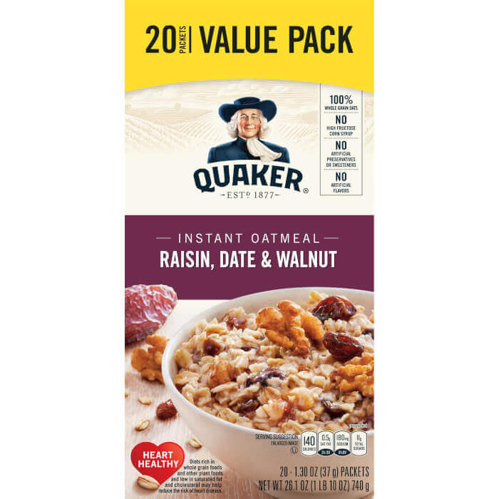 Quaker, Instant Oatmeal, Raisin Date and Walnut, 26.1 Oz, 20 Count