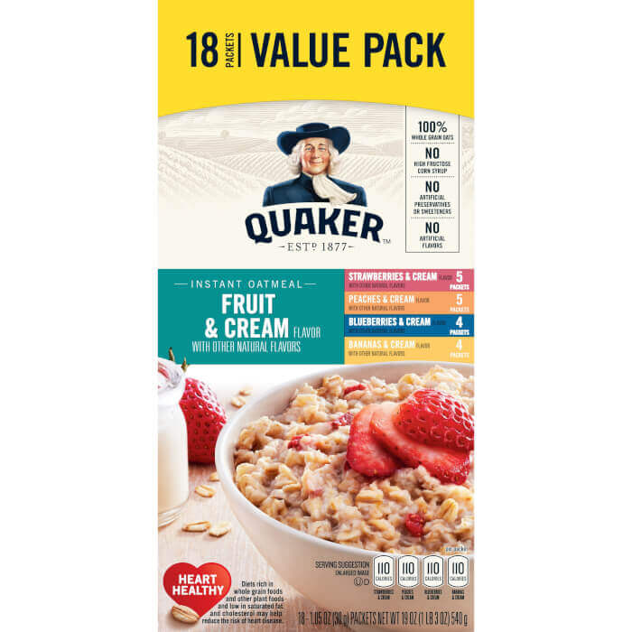 Quaker, Instant Oatmeal, FNC Variety, 1.05 Oz, 18 Count
