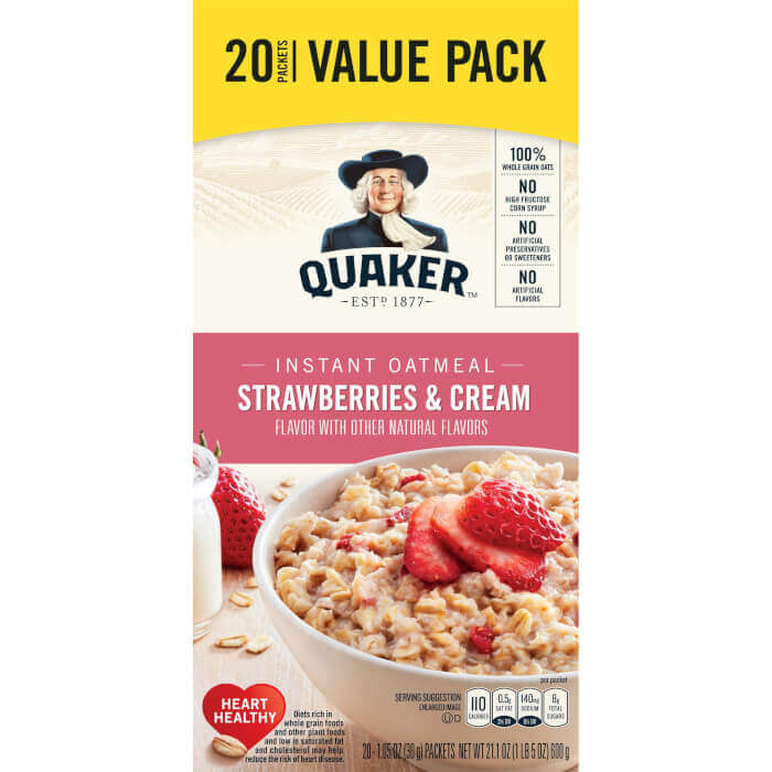 Quaker, Instant Oatmeal, Strawberries and Cream, 1.05 Oz 20 Ct