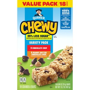 Quaker Chewy 25% Less Sugar Variety Pack Granola Bars (18 - 0.84 Ounce) 15.2 Ounce 18 Count Plastic Bag