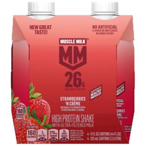 Muscle Milk, Ultra Filtered Milk Protein Shake, Strawberries n Creme, 11oz bottle, 4 Count