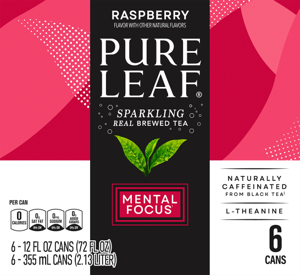 Pure Leaf Mental Focus Sparkling Real Brewed Tea, Raspberry, 12oz can, 6 Count