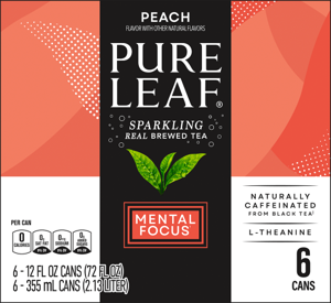 Pure Leaf Mental Focus Sparkling Real Brewed Tea, Peach, 12oz can, 6 Count